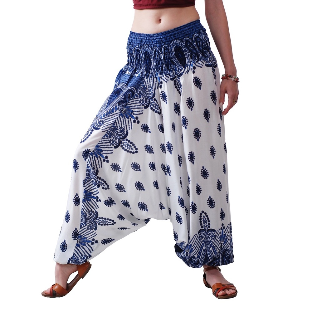 Woman’s small Blue and White Harem Pants with elastic waist and ankles